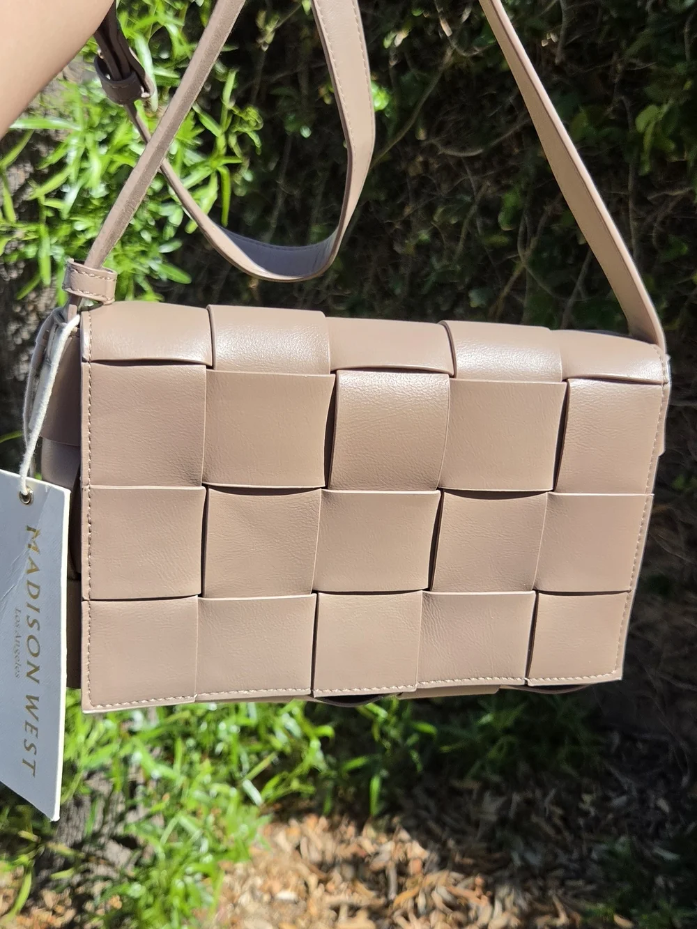 Madison West Woven Crossbody Bag - Nude Blush